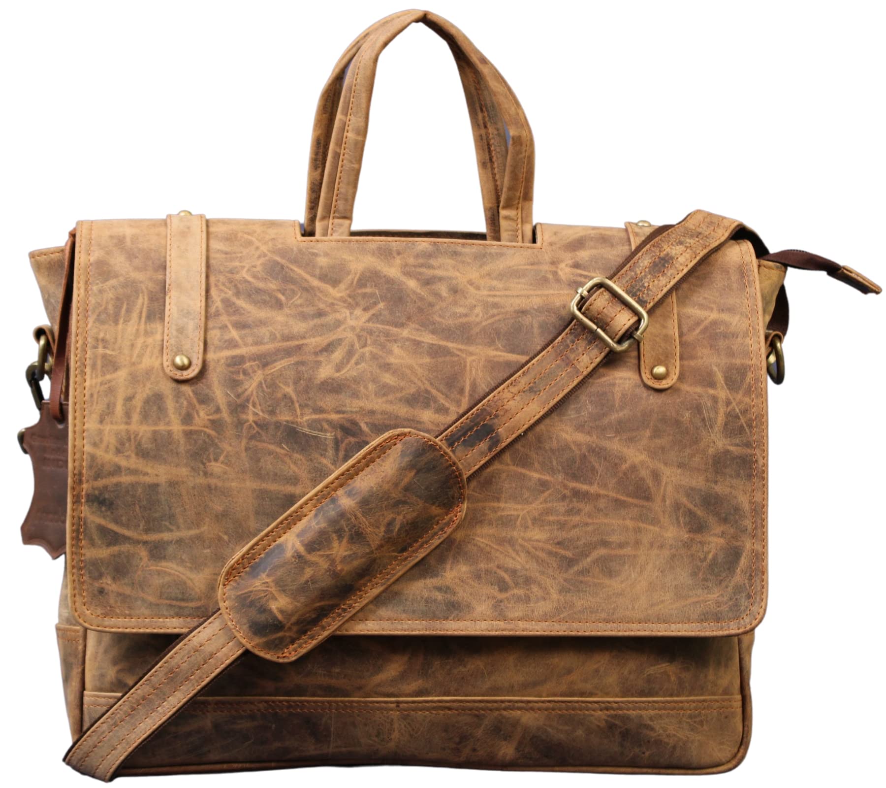 Men's Briefcase Office Bag Genuine Buffalo Leather Messenger Bag Laptop Work Bag